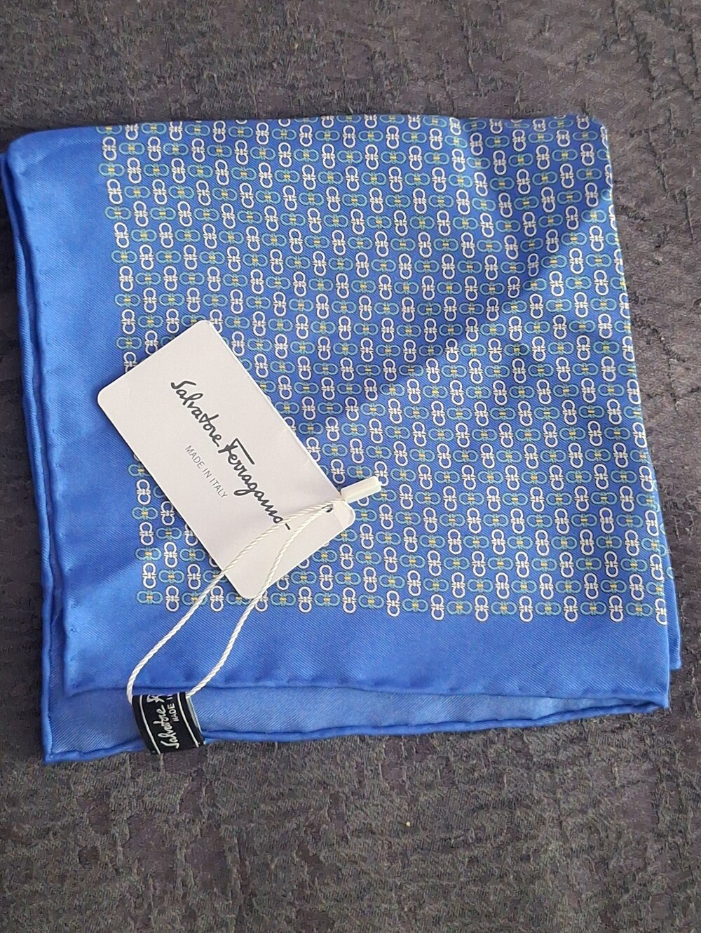 Salvatore Ferragamo Royal Blue Silk Logo-Print Scarf